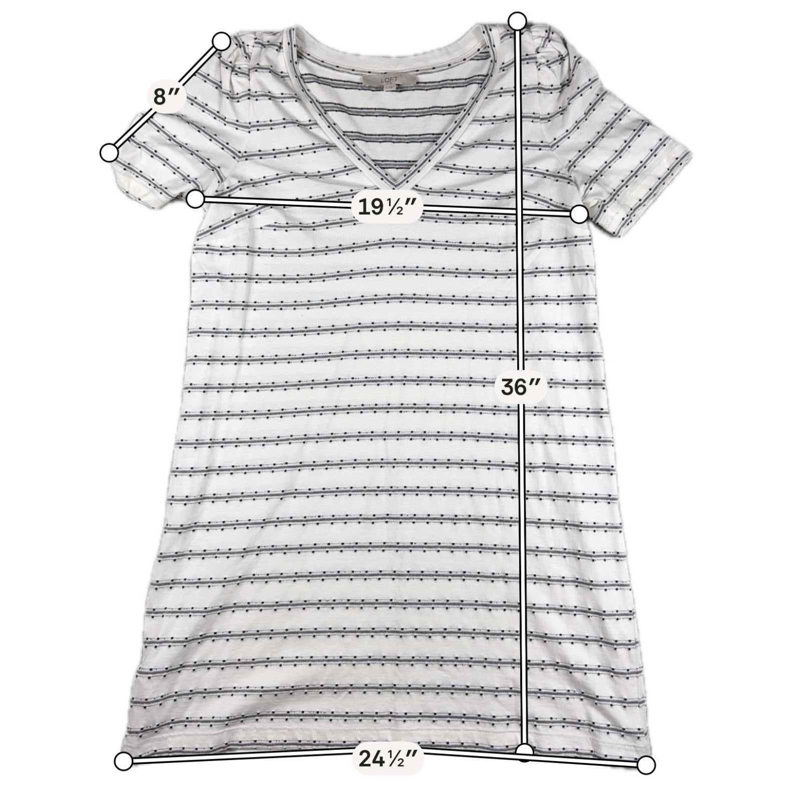 LOFT Womens Medium Striped V Neck T Shirt Dress Black White Short Sleeve Casual