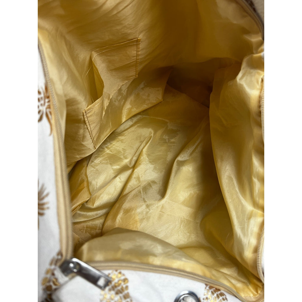 Large Gold Pineapple Canvas Beach Tote Bag Rope Handles Zip Top Cream