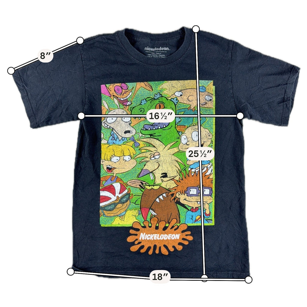 Nickelodeon 90s Cartoon Characters T Shirt Mens S Rugrats Hey Arnold Rocko Black