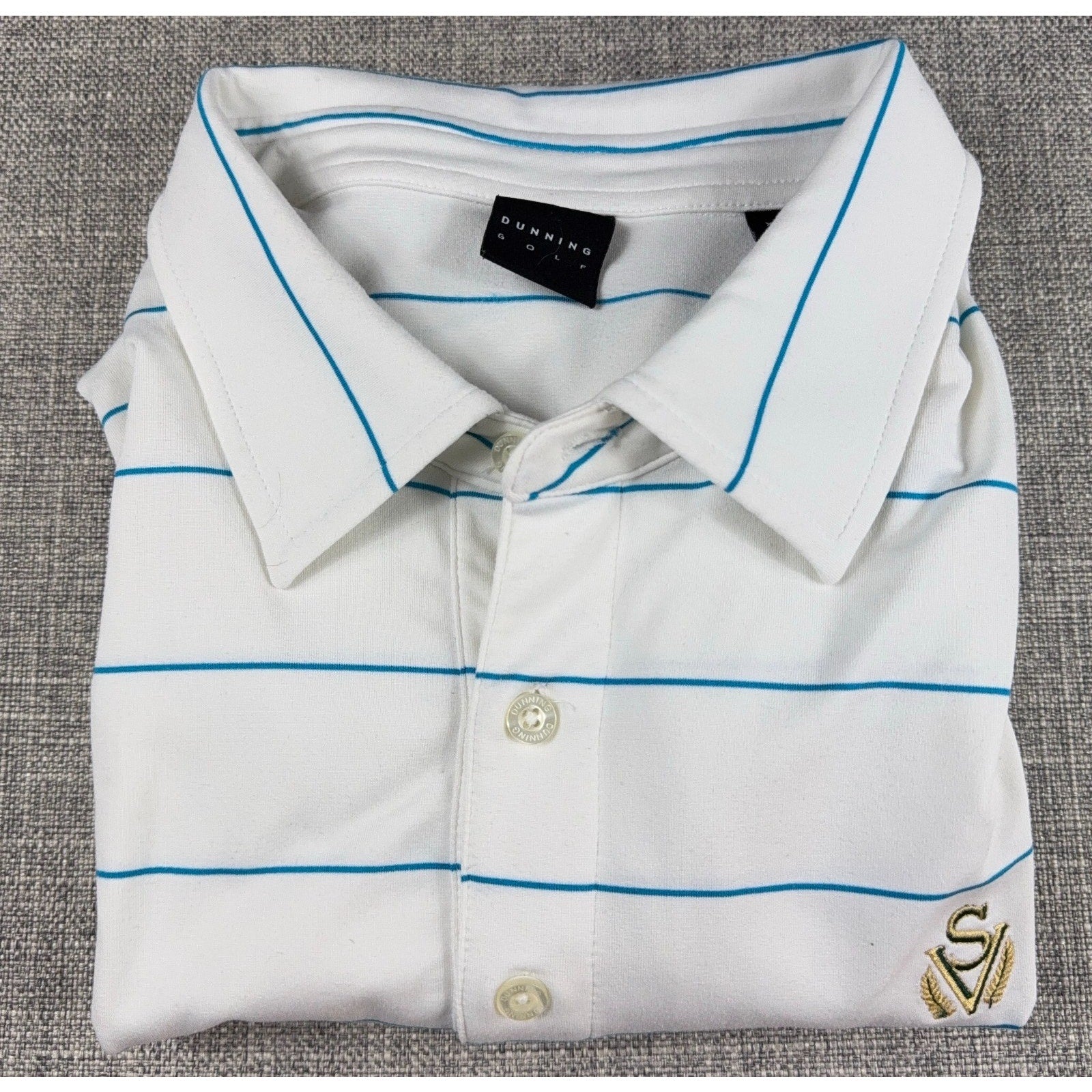 Dunning Golf Polo Shirt Mens XXL White Blue Stripe Stretch Performance SV Logo