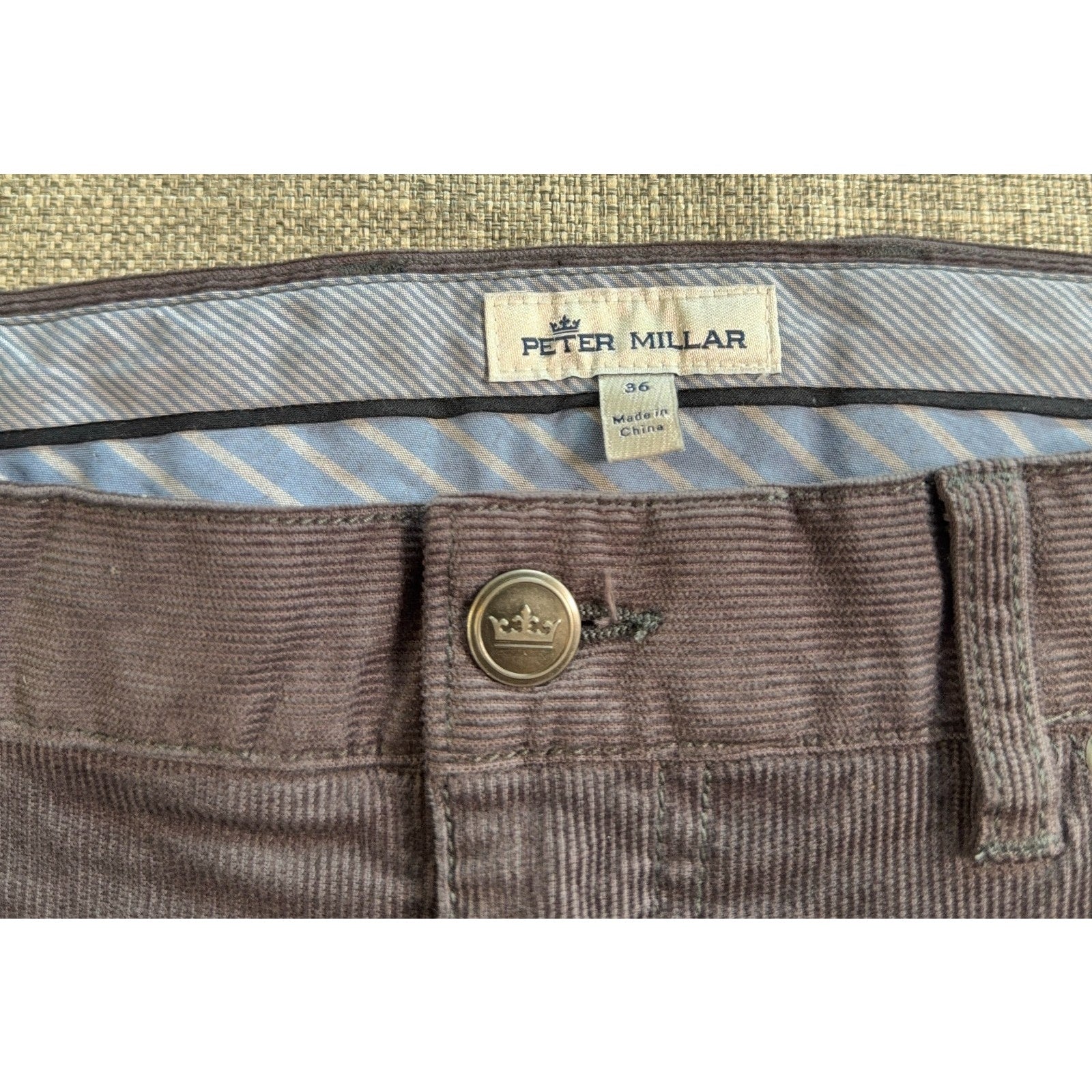 Peter Millar Mens Corduroy Pants 36 Gray 5 Pocket Straight Leg Casual Preppy