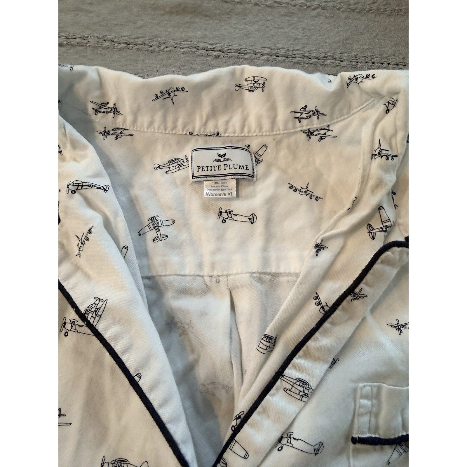 Petite Plume PJ Set Womens XL Airplane Print Cotton Sleepwear Lounge Pants