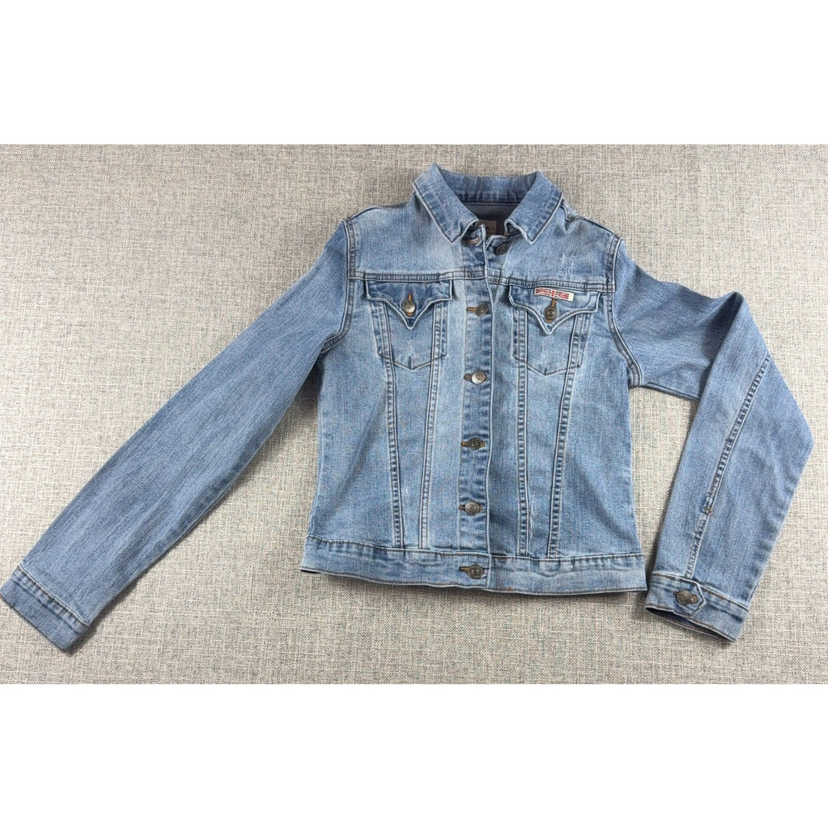 Y2K Light Wash Hudson Girls Stretch Denim Trucker Jacket XL 14/16