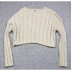 O'Neill Sweater Womens Small Cream Cropped Ribbed Knit Drop Shoulder Pullover