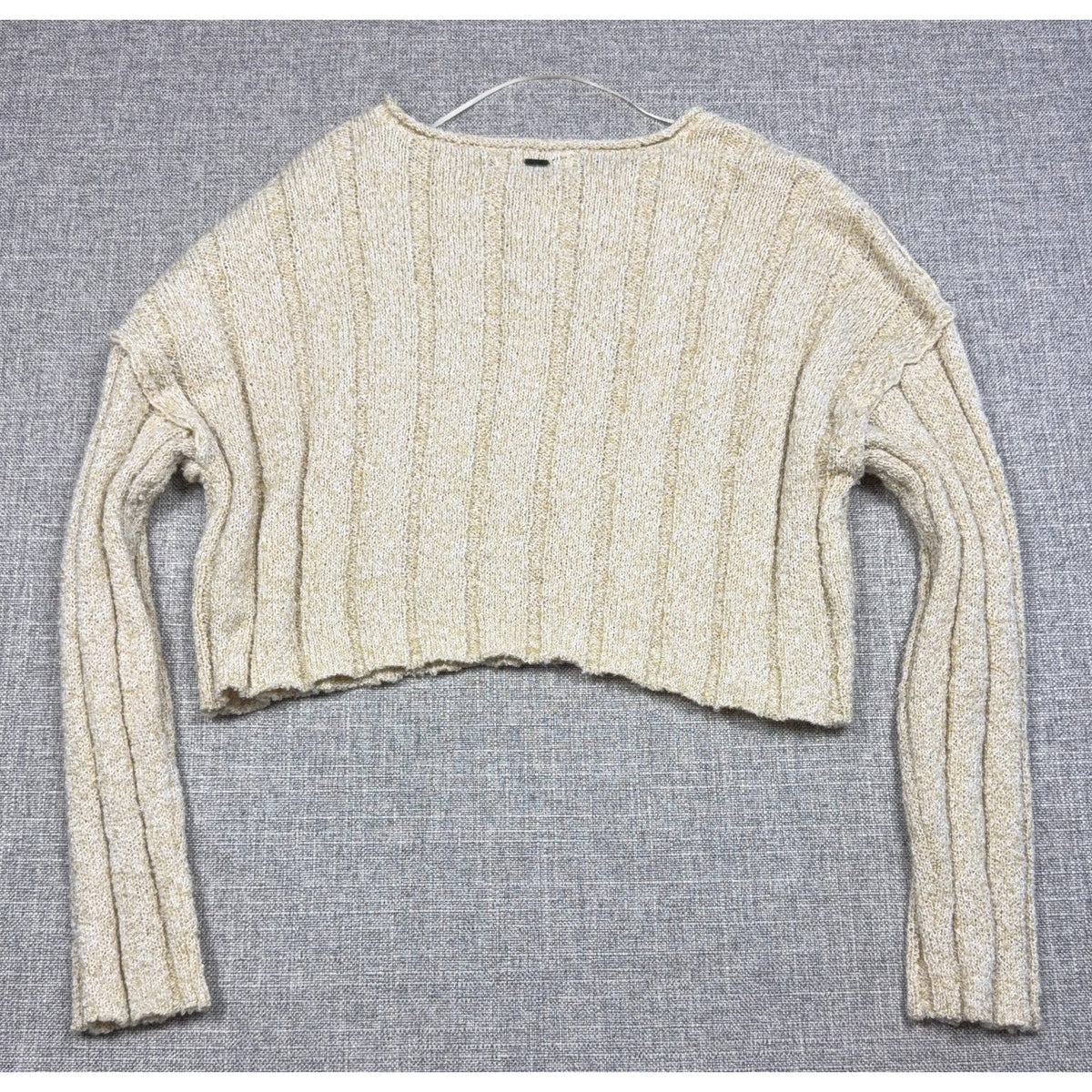 O'Neill Sweater Womens Small Cream Cropped Ribbed Knit Drop Shoulder Pullover