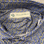 Donald Ross Golf Polo Shirt Mens XLT Blue Yellow Print Stretch Performance 1896