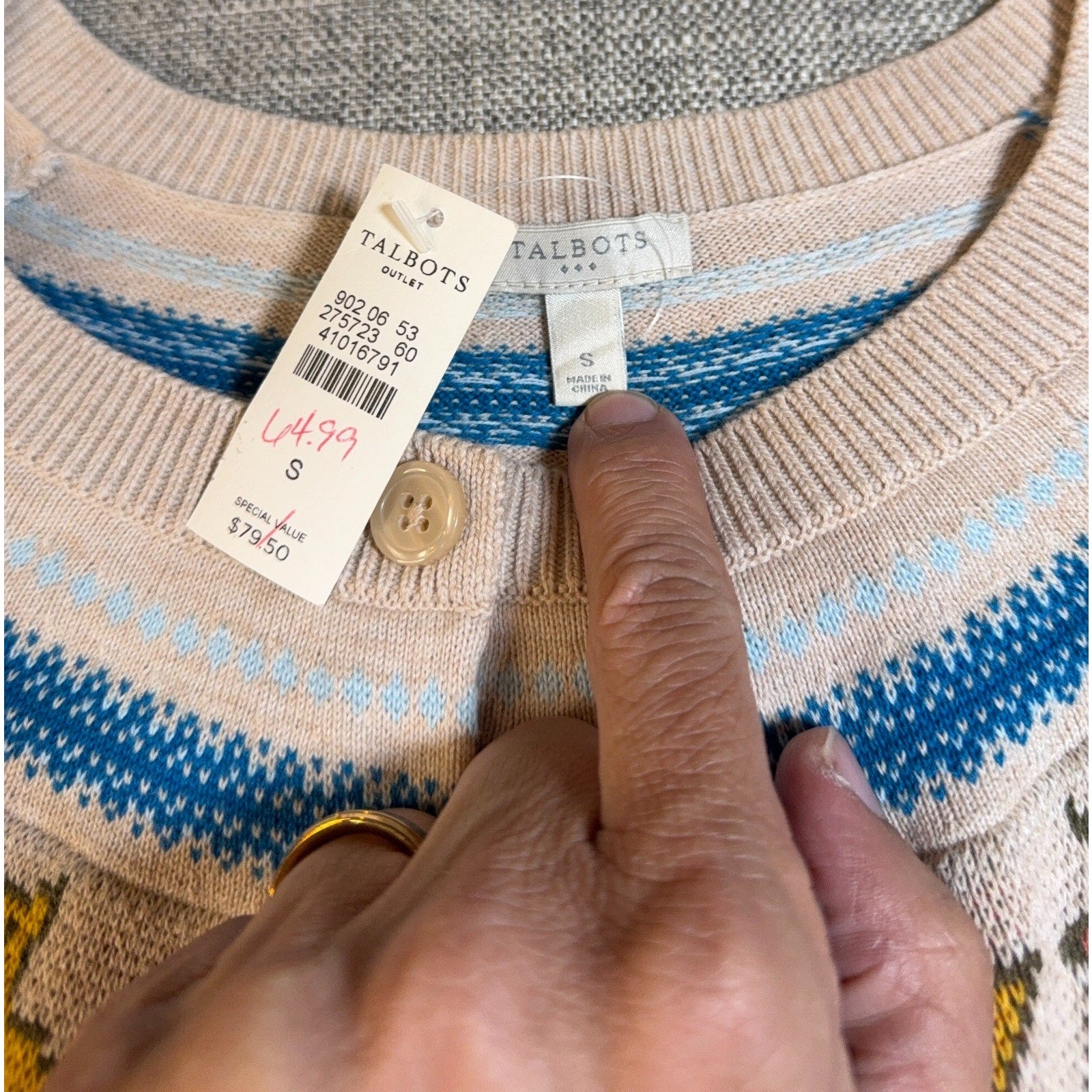 NWT Talbots Cardigan Sweater Womens S Maple Leaf Fair Isle Beige Fall
