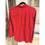 Chico’s Women’s Red Jacquard Button Front Blouse SZ 2 Travelers Lightweight Top