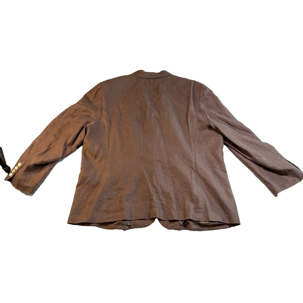 Lauren Ralph Lauren Womens 20W Brown Linen Blazer Oversized Patch Pocket