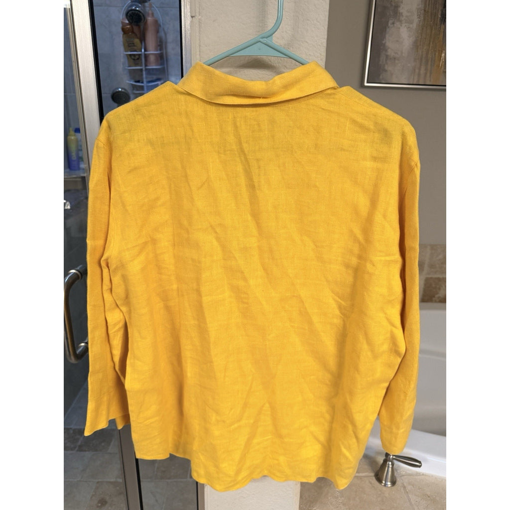 Chico’s Design Yellow Linen Shirt Women’s Size B Button Front Lightweight Top