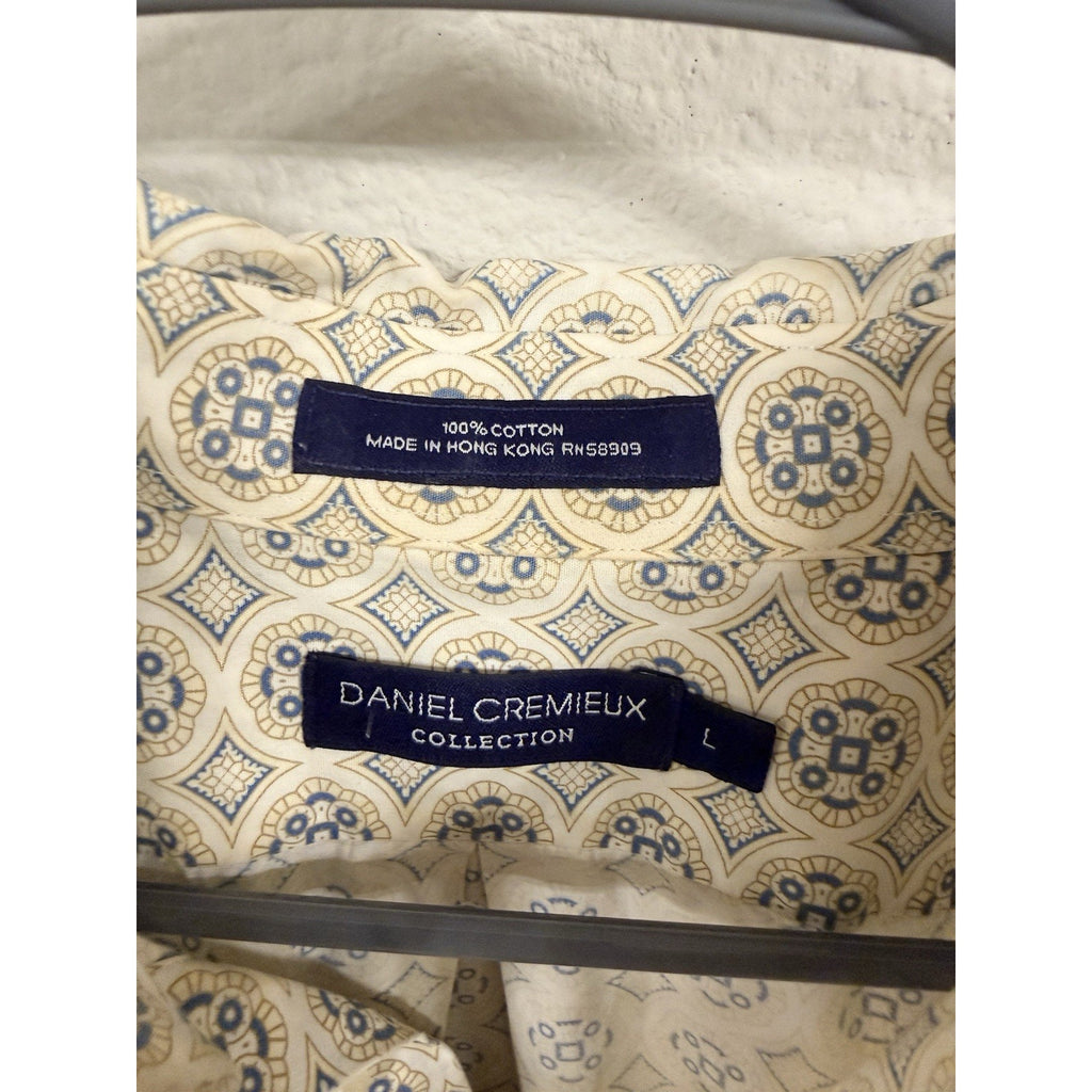Vintage Daniel Cremieux Men’s L Geometric Print Shirt 100% Cotton Hong Kong