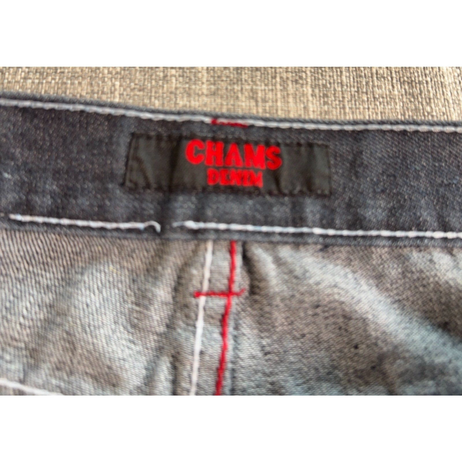 Chams Denim Jeans Mens 32x31 Gray Black Red Embroidered Pockets Y2K Straight