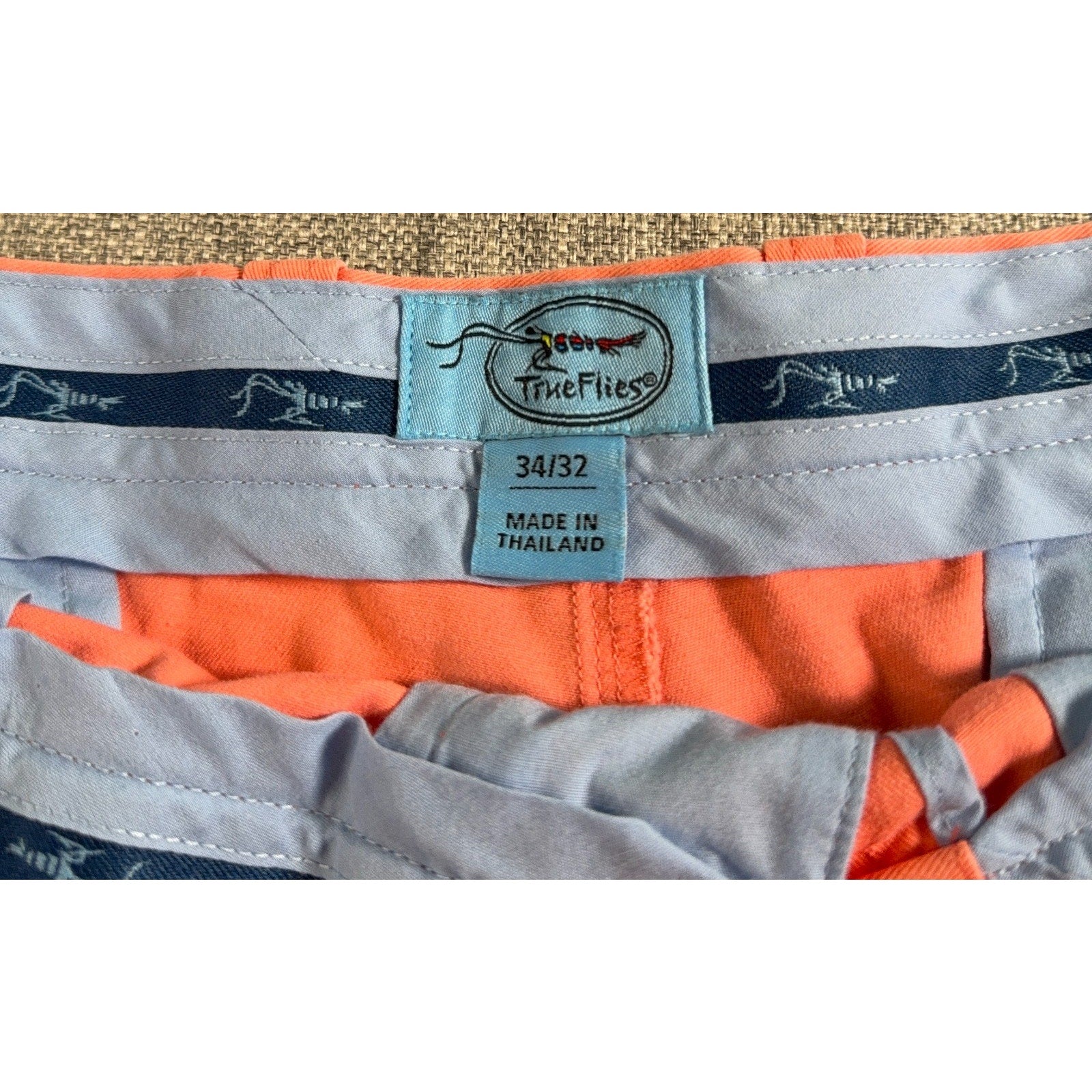 TrueFlies Pants Mens 34x32 Coral Orange Fishing Chino Flat Front Embroidered
