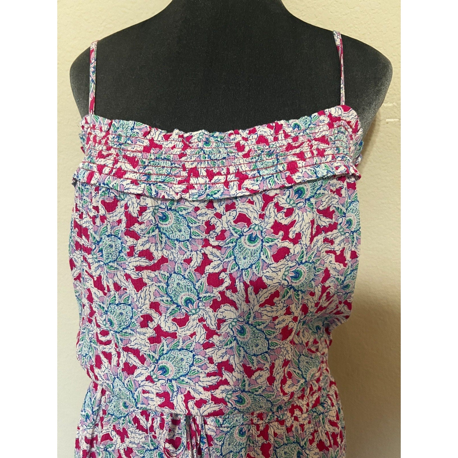 LOFT Jumpsuit Womens L Floral Paisley Smocked Wide Leg Boho Summer Vacation