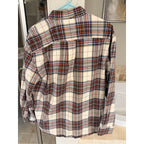 Orvis Shirt Mens M Plaid Button Down Cotton Red Tan Blue Casual Outdoor Classic
