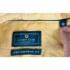 Linen Club Studio Mens 40cm 100% Linen Shirt Yellow Gold Long Sleeve Contemporar