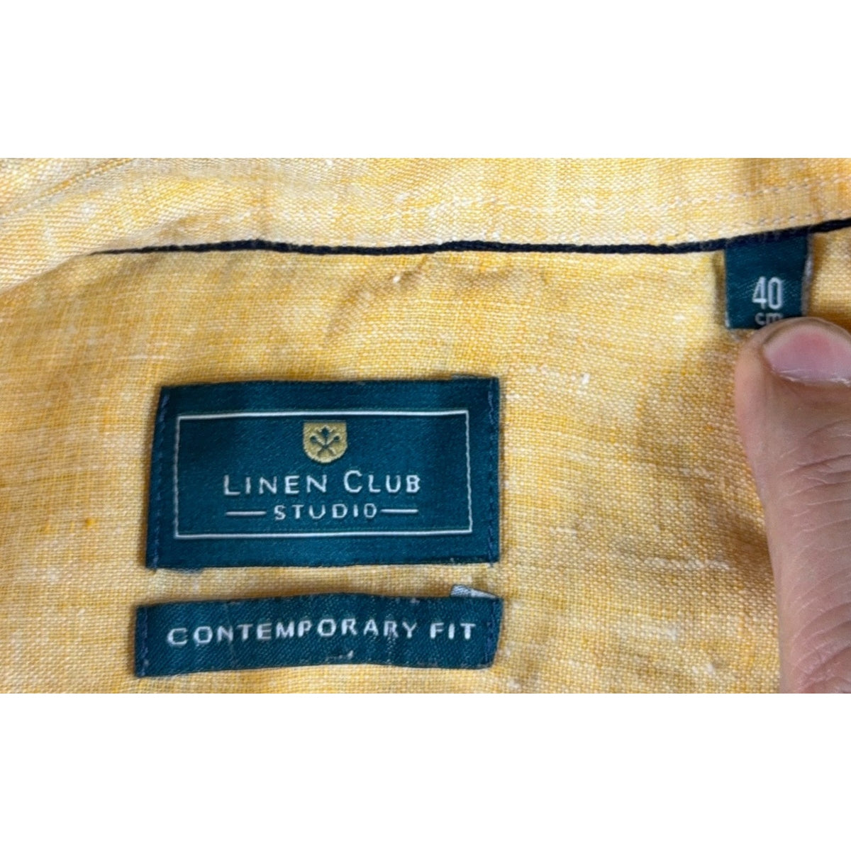 Linen Club Studio Mens 40cm 100% Linen Shirt Yellow Gold Long Sleeve Contemporar