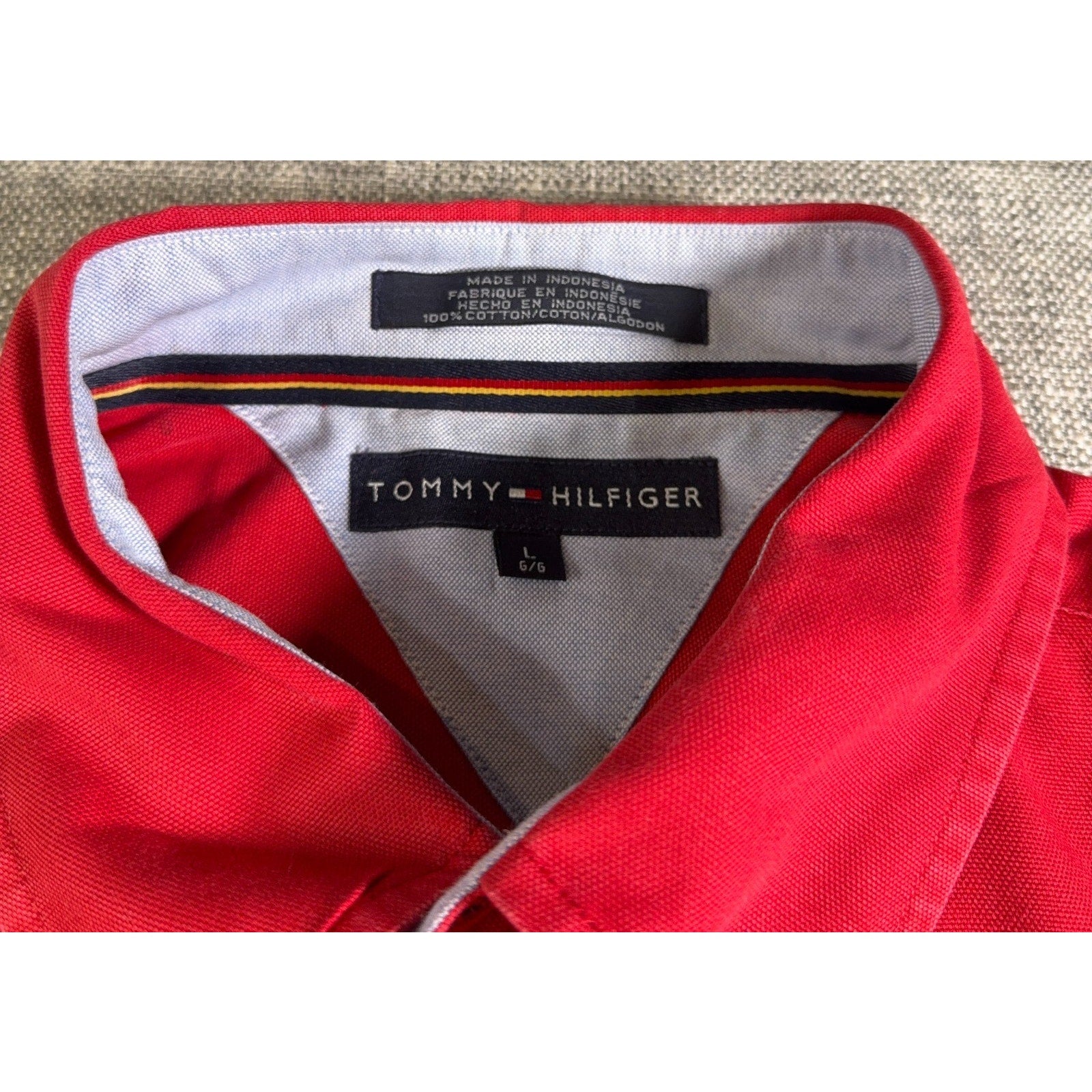 Tommy Hilfiger Shirt Mens Large Red Button Down Crest Logo Y2K 2001 Cotton