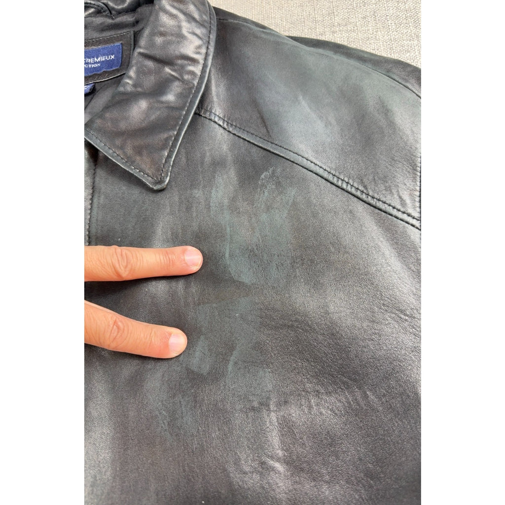 Worn-In Black Lambskin Leather Bomber Jacket Daniel Cremieux XL