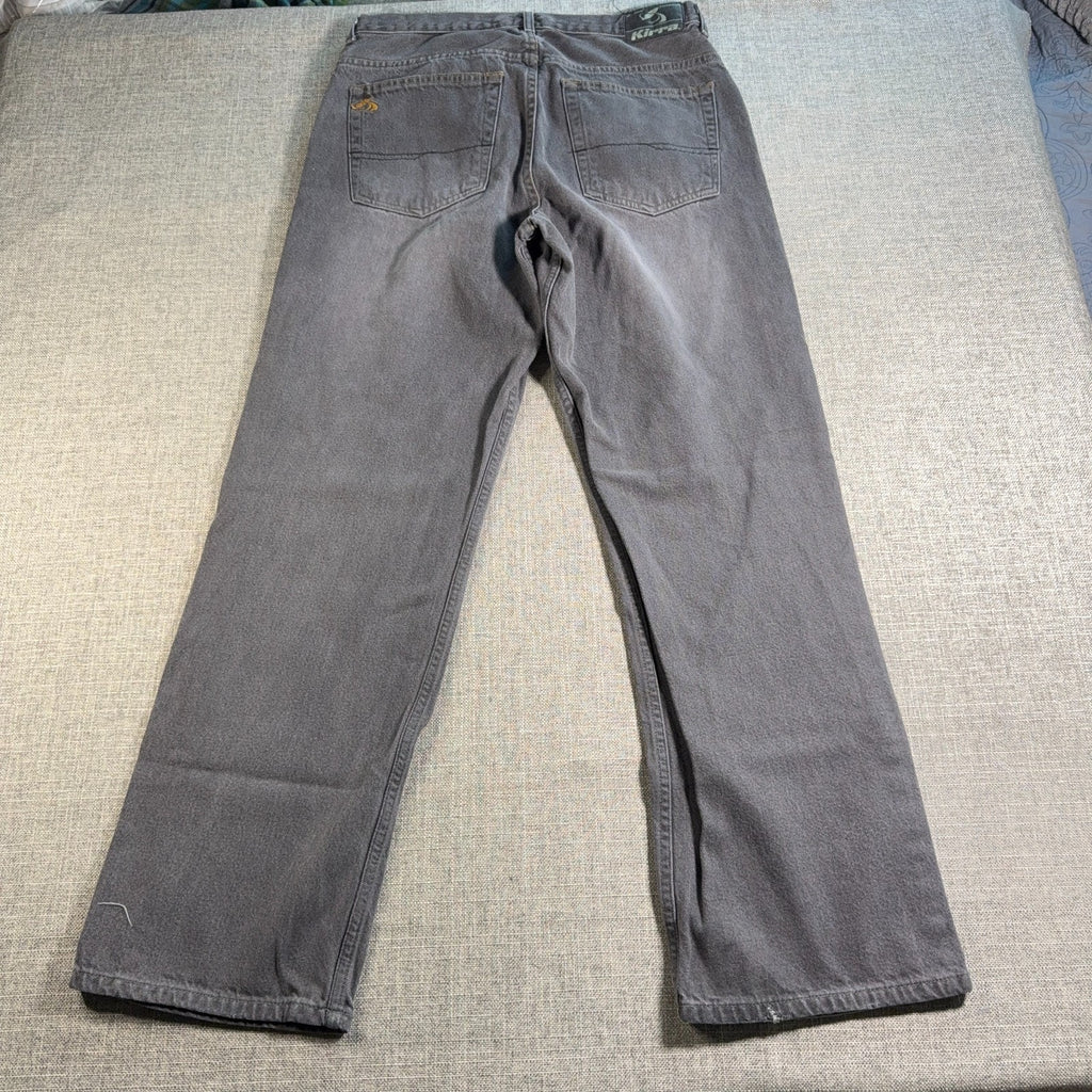 Kikwear Rushmore Jeans Mens 33x30 Gray Baggy Wide Leg Y2K Rave Skater Denim