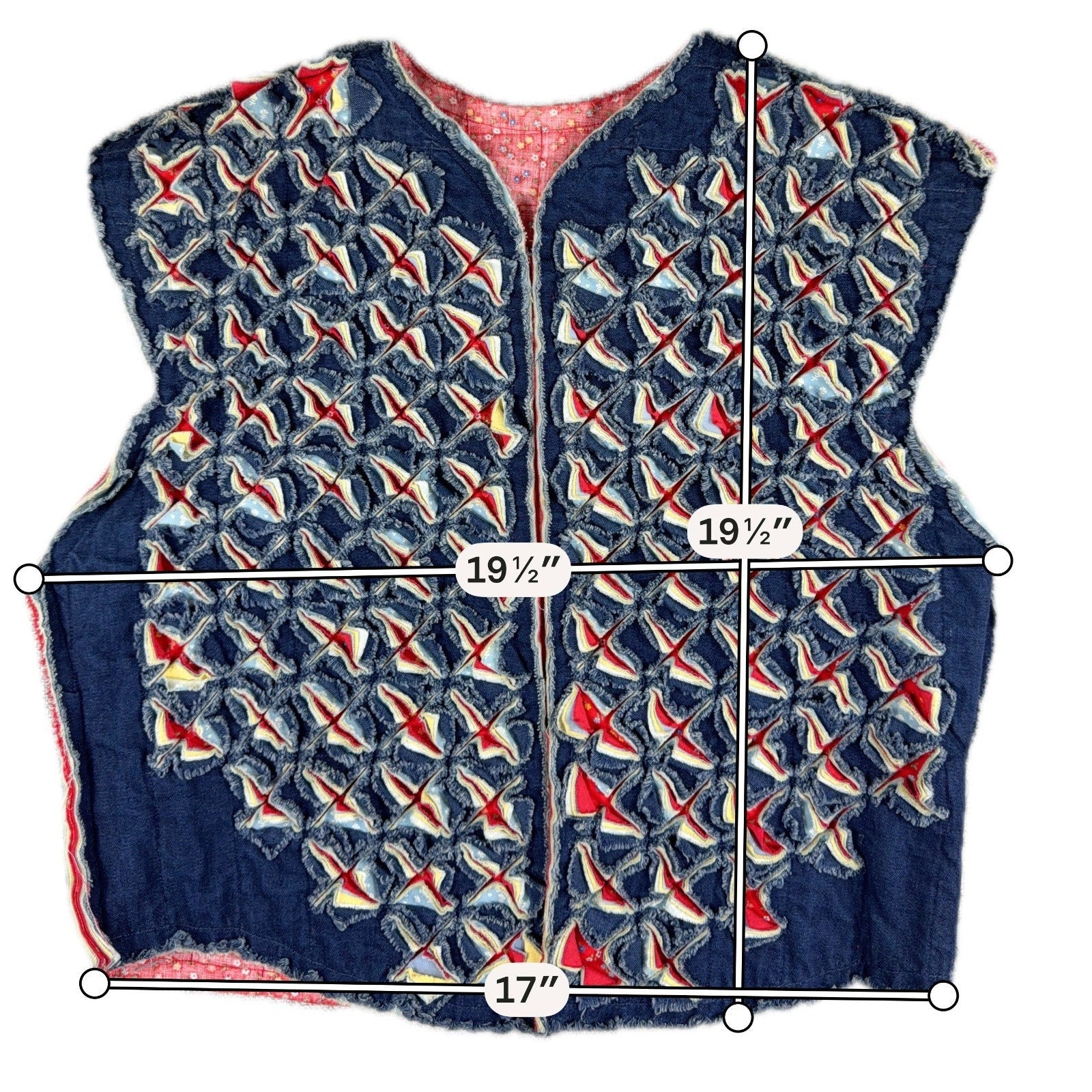 Handmade Reversible Patchwork Rag Quilt Vest Womens M Denim Floral Boho Funky
