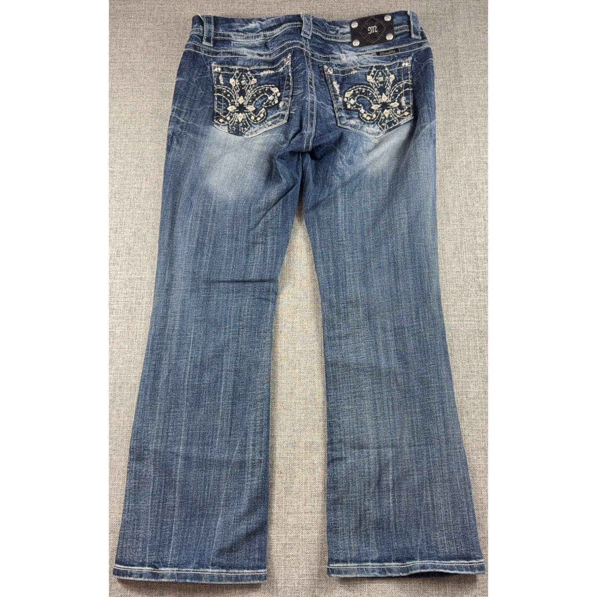 Miss Me Womens 31 Bootcut Jeans Rhinestone Fleur De Lis Y2K Western Bling