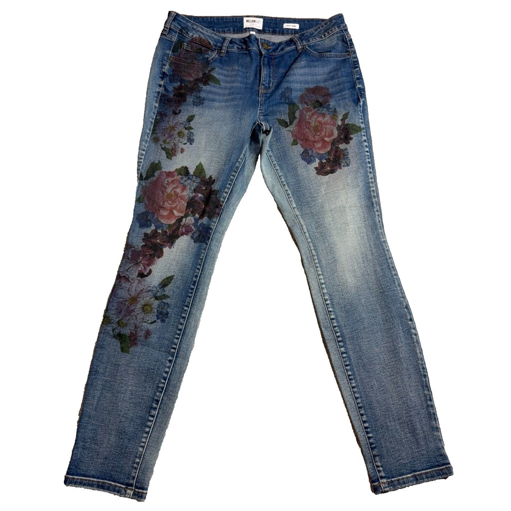 William Rast Perfect Skinny Jeans Womens 14 Floral Rose Print Justin Timberlake