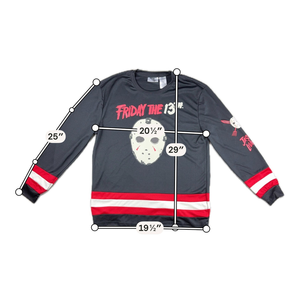 Friday the 13th Jason Voorhees Hockey Jersey Shirt Mens L Black Red Horror