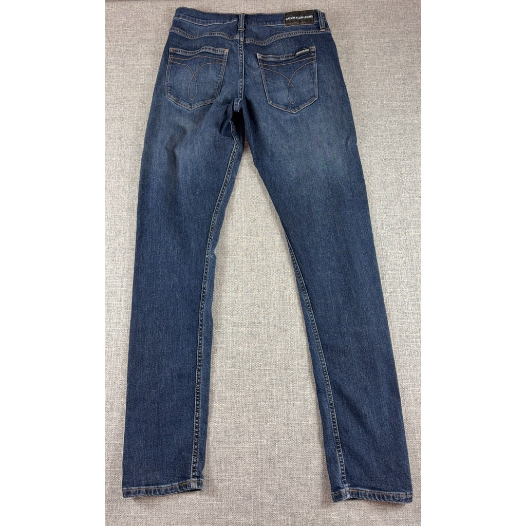 Calvin Klein Jeans CKJ 021 Womens 29x32 Slim Straight Stretch Denim Blue Paint