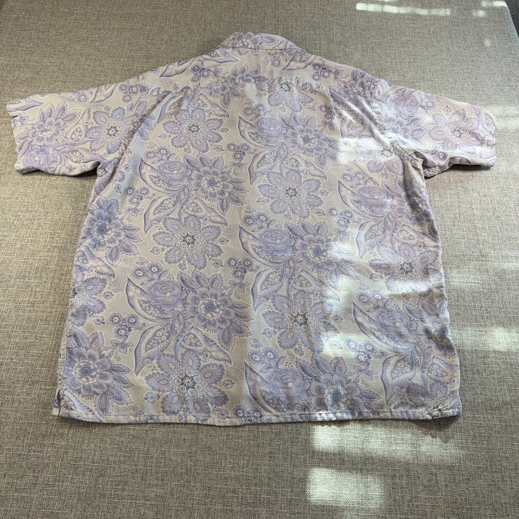 Harold Powell Men XL 100% Linen Floral Paisley Shirt Lavender Resort Short Sleev