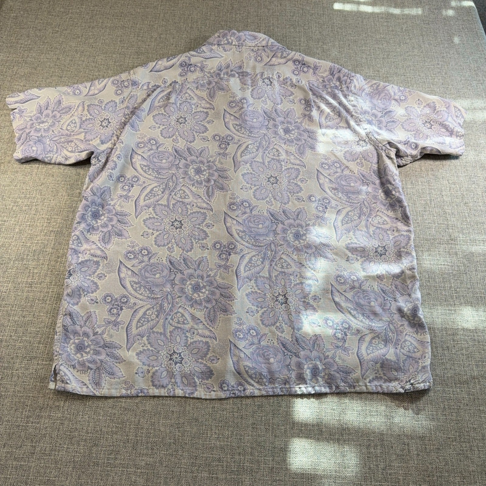 Harold Powell Men XL 100% Linen Floral Paisley Shirt Lavender Resort Short Sleev