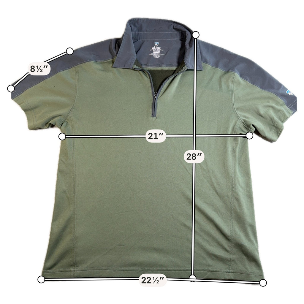 Kuhl Mens XL Quarter Zip Polo Shirt Olive Green Charcoal Performance Flawed