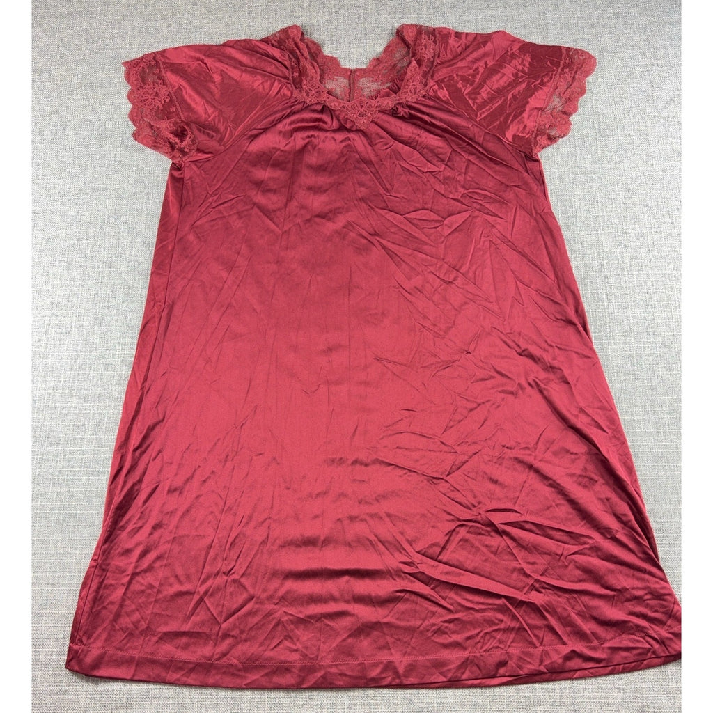 Vintage Henson Kickernick Nightgown Peignoir Robe Set M Burgundy Lace Nylon