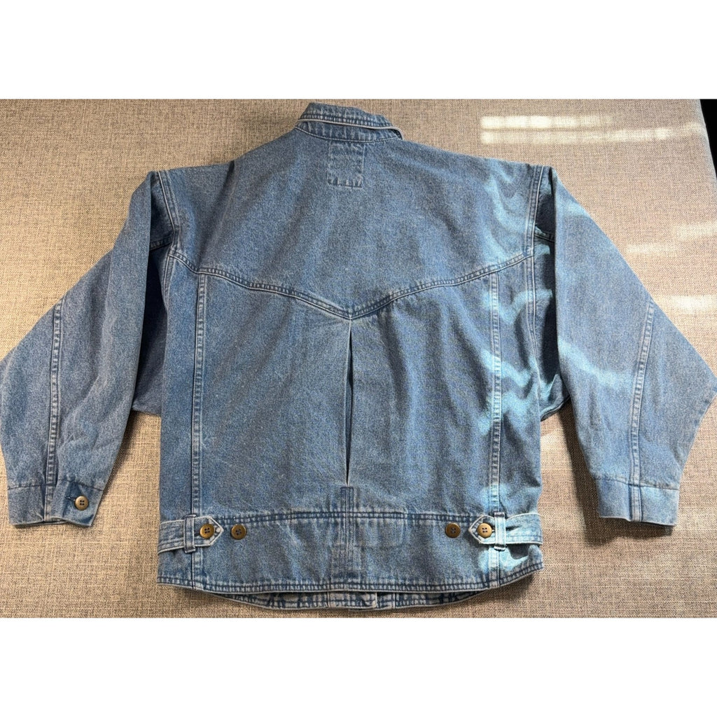 Vintage 90s Together Denim Lace Jacket Women M Batwing Acid Wash Boho Western