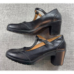 Trary Black Leather T Strap Mary Jane Pumps Womens 8 Brogue Block Heel Gothic