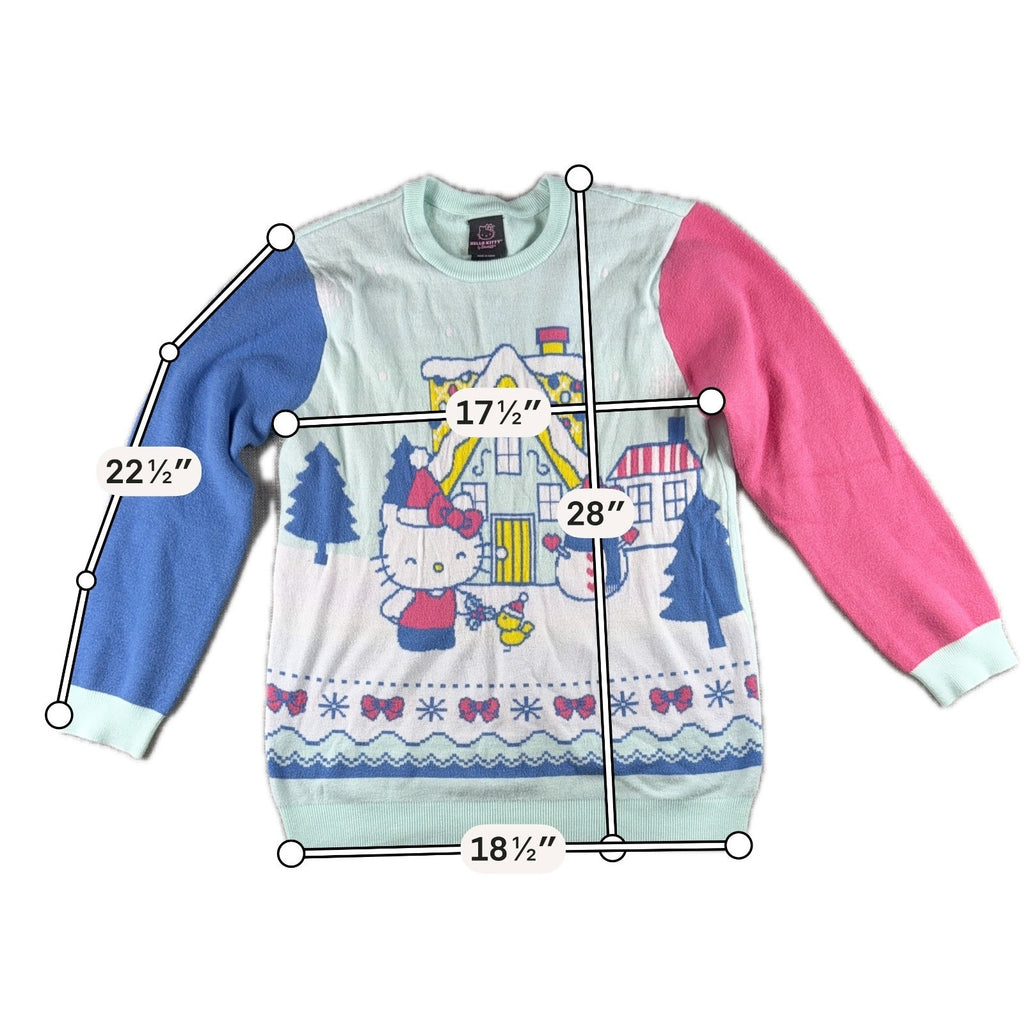 Hello Kitty Sanrio Christmas Sweater Womens L Holiday Snowman Colorblock Knit
