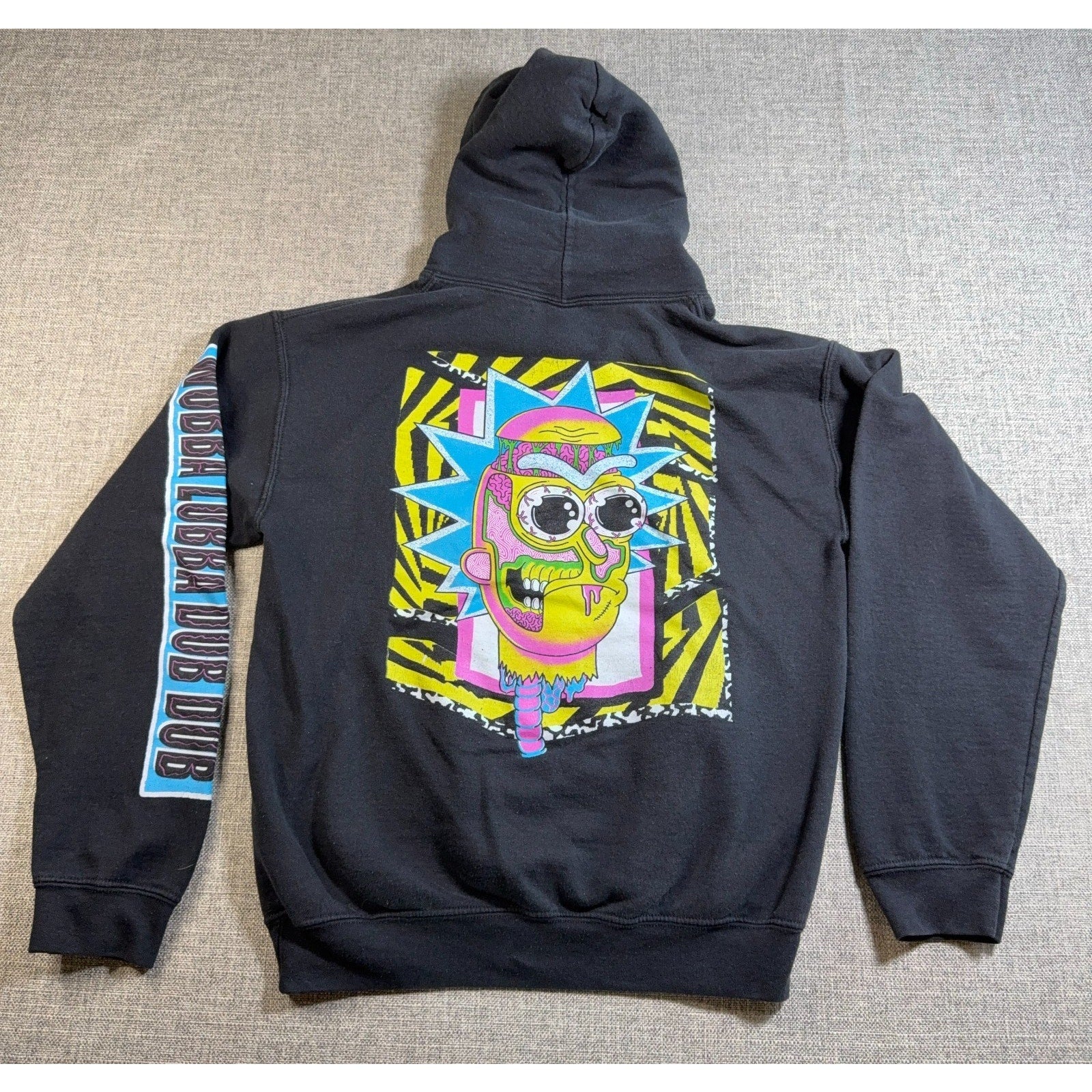 Rick and Morty Hoodie Adult S Black Wubba Lubba Dub Dub Graphic Pullover