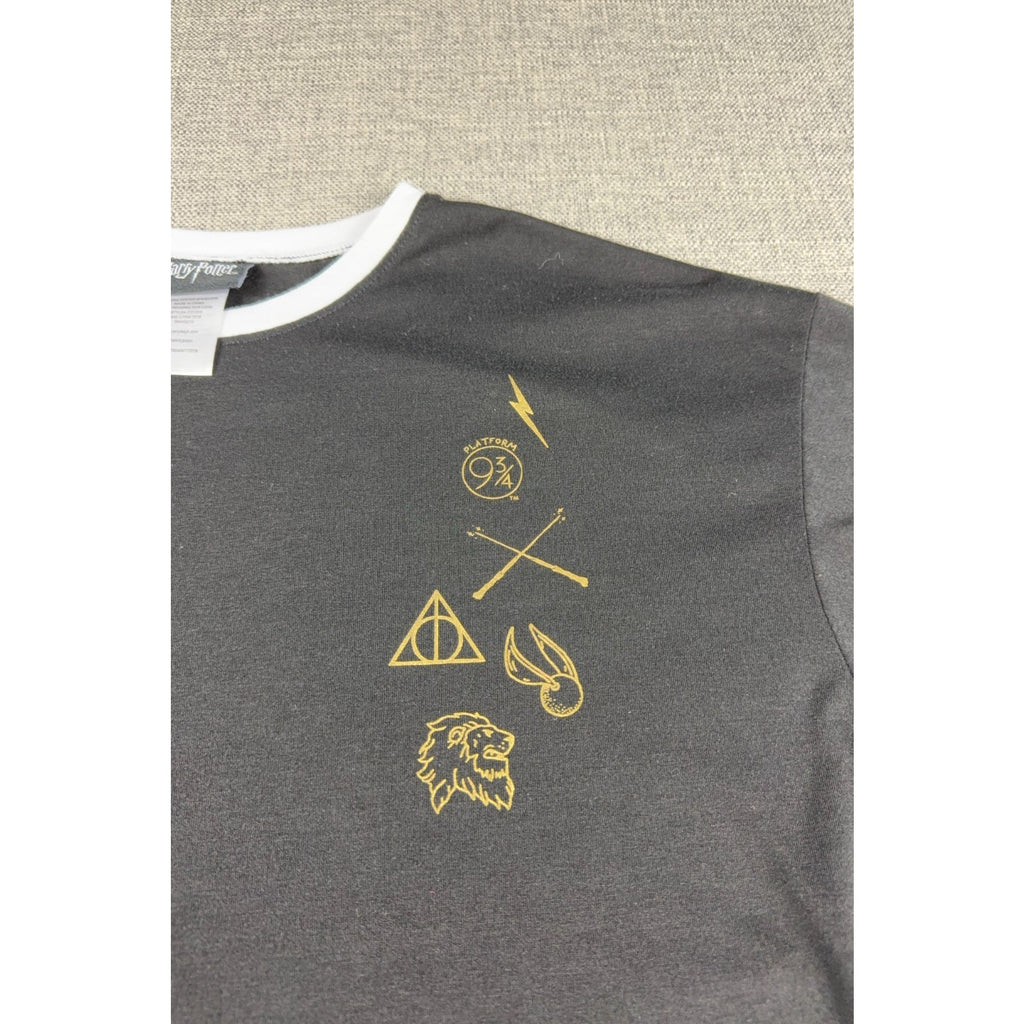 Harry Potter Platform 9¾ Black Gold Ringer Tee Gryffindor Quidditch Size L