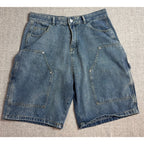 Mens XL 34 Baggy Denim Cargo Jorts Y2K Skater Carpenter Utility Shorts