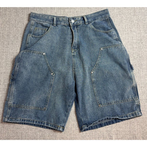 Mens XL 34 Baggy Denim Cargo Jorts Y2K Skater Carpenter Utility Shorts