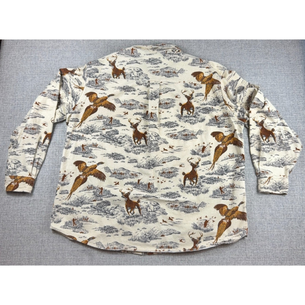 Woolrich Mens XL Hunting Shirt Pheasant Deer Wildlife Print Button Down Outdoor