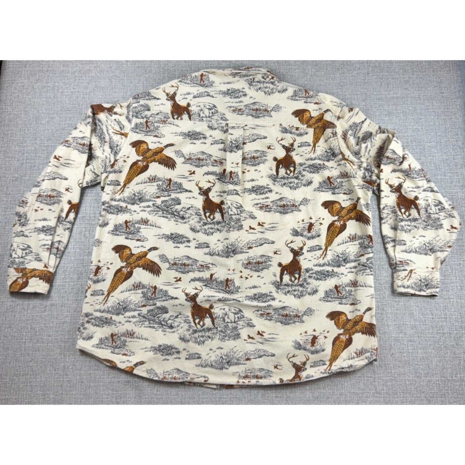 Woolrich Mens XL Hunting Shirt Pheasant Deer Wildlife Print Button Down Outdoor