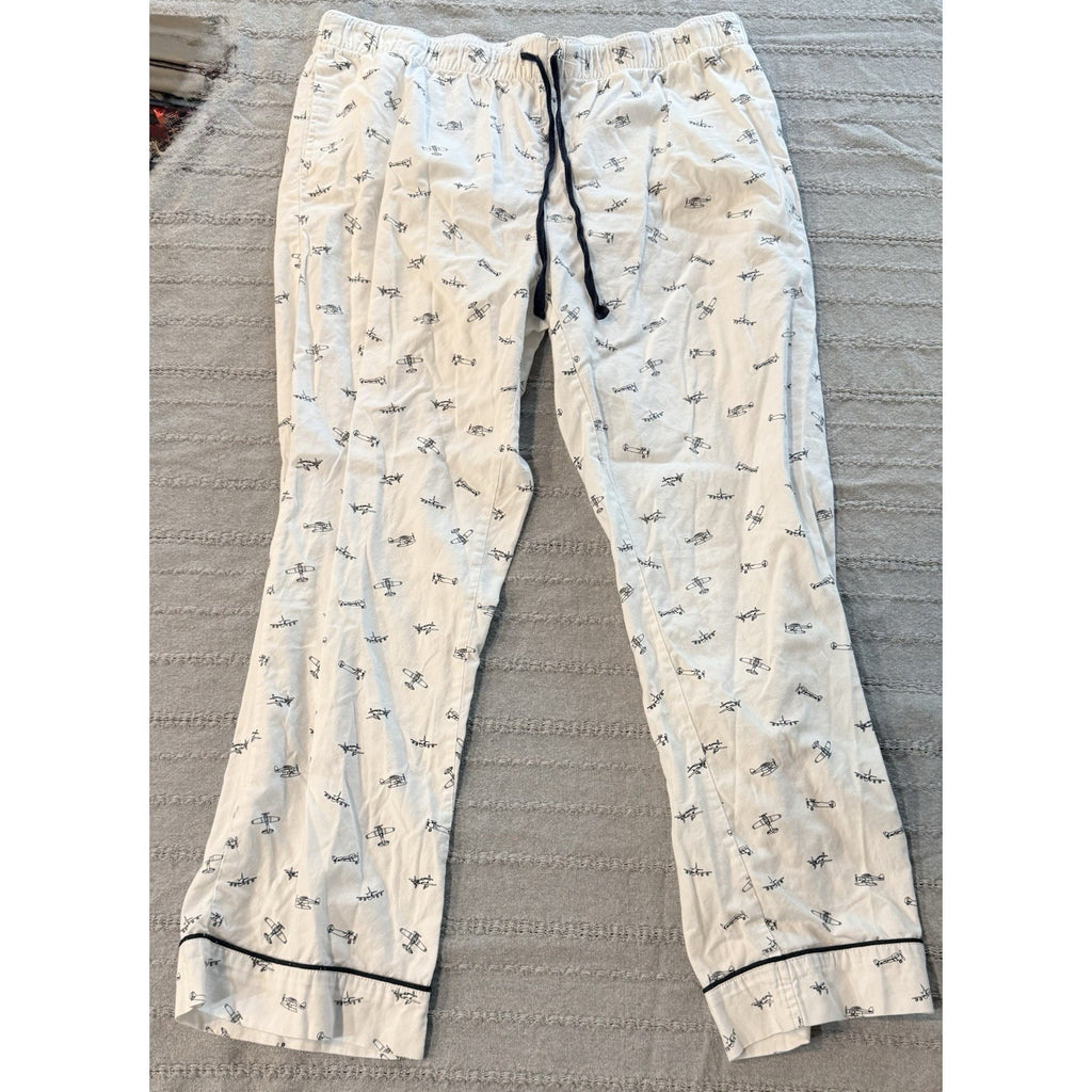 Petite Plume PJ Set Womens XL Airplane Print Cotton Sleepwear Lounge Pants