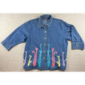 Life Style Plus Denim Cat Shirt Womens Embroidered Applique Whimsical Novelty