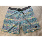 Quiksilver Highline Board Shorts Mens 36 Blue Pink Abstract Surf Swim 19"