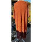 Favlux Rust Crochet Duster Cardigan Women L Fringe Boho Kimono Open Knit
