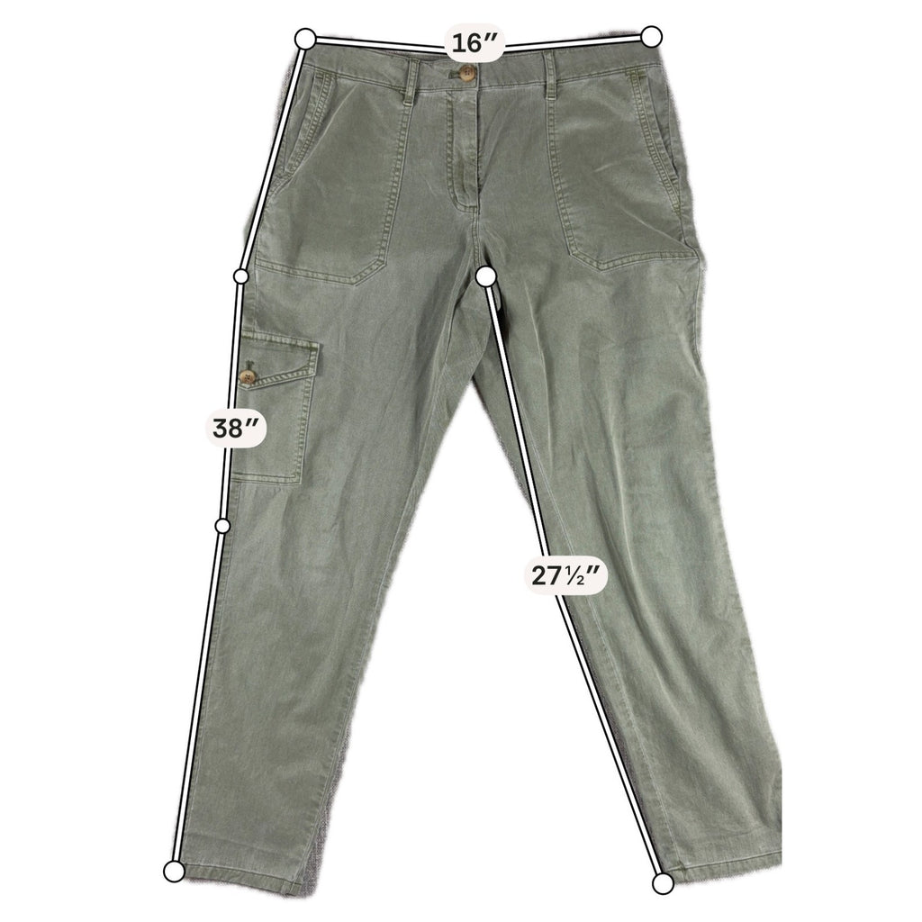 J Jill Womens 10 Olive Green Cargo Pants Utility Straight Leg Washed Cotton