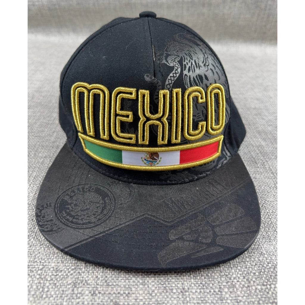 Top Level Mexico Snapback Hat Black Gold Embroidered Mexican Flag Eagle Cap