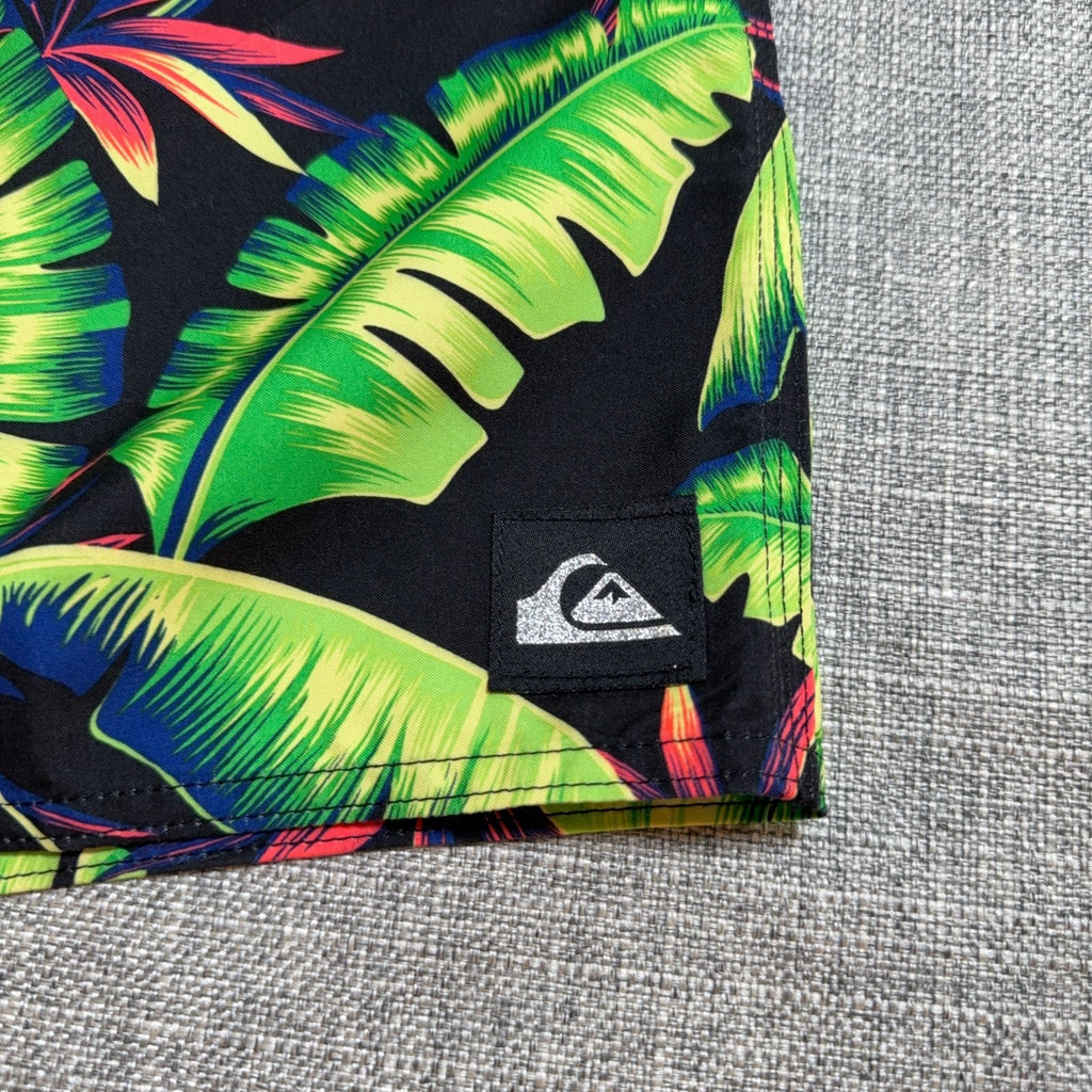 Quiksilver Boardshorts Mens 40 Tropical Floral Swim Trunks Black Neon Surf