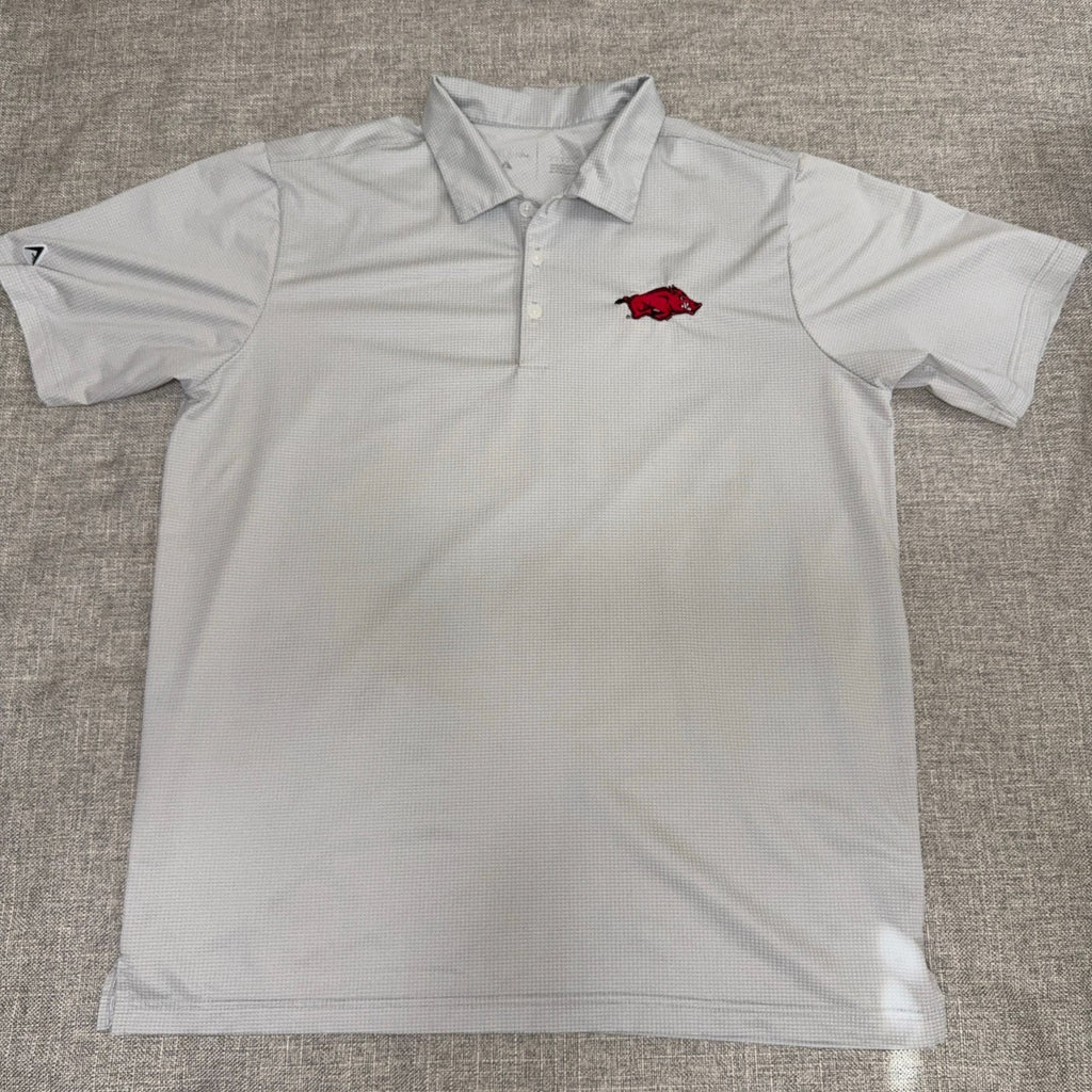 Arkansas Razorbacks Antigua Polo Shirt Mens L Gray Golf Performance NCAA Hogs